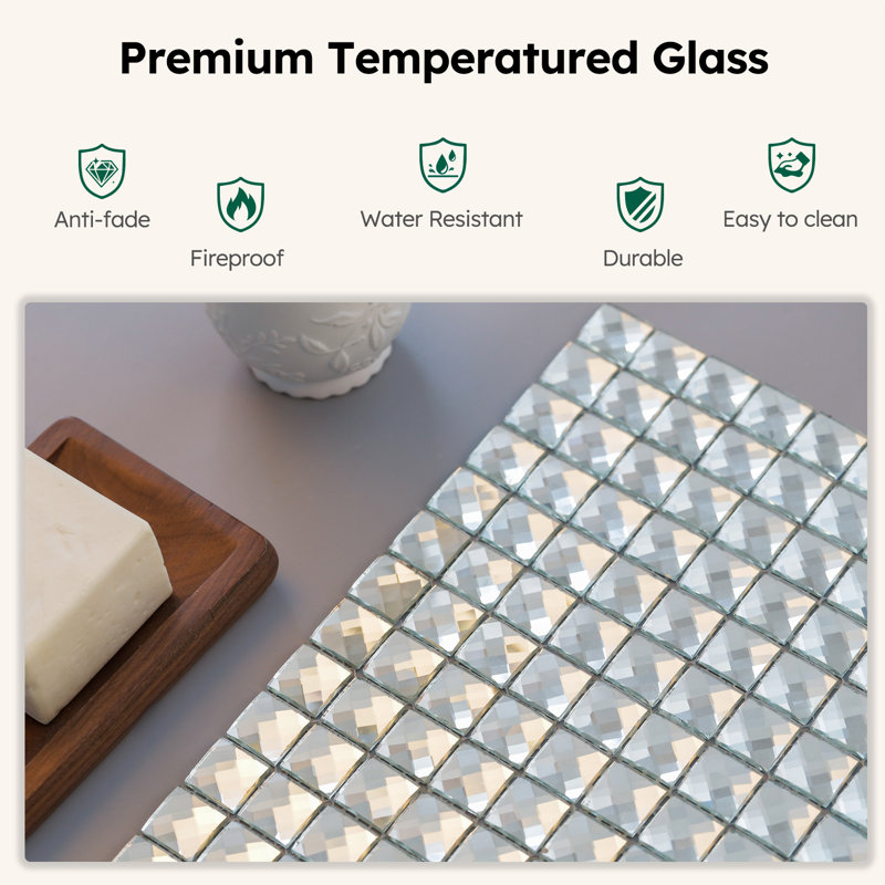 Carrelage mosaïque carré en verre Diflart, Échantillon 13 facettes argent