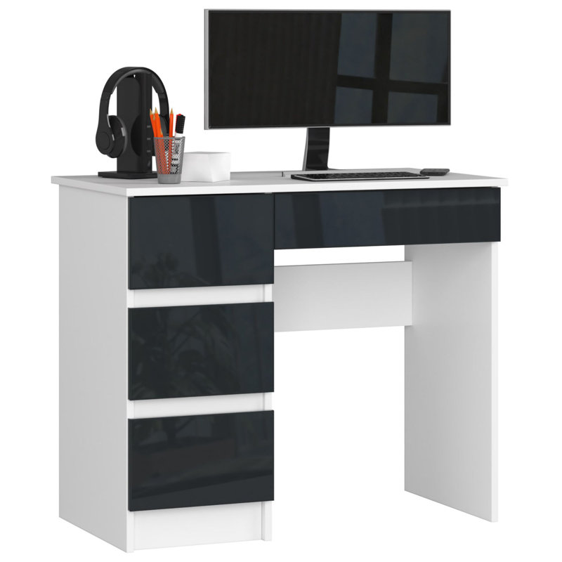 Elizeabeth Writing Desk, White Gloss, Left Hand Return