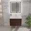 Meuble-lavabo mural moderne cannelé 24 po (chêne / noyer) - Lavabo intégré en acrylique avec tiroirs à fermeture douce, coins arrondis-1071910975