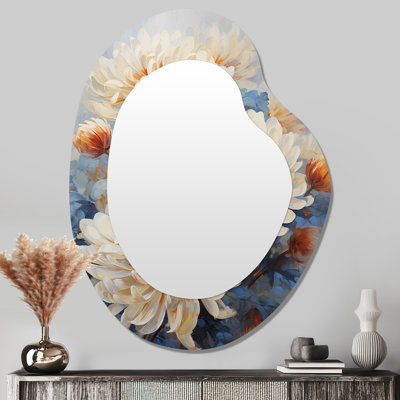 Dayne Garden Bliss Mums In Soft Colors - Miroir mural décoratif unique en forme de maman, grand miroir asymétrique beige, impression d'art en métal