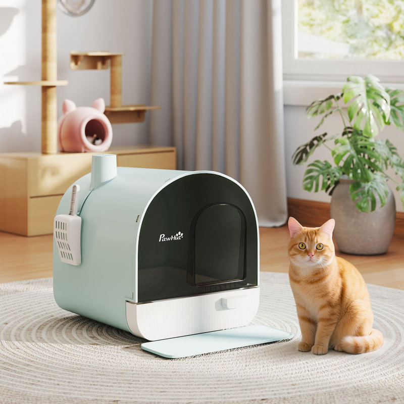 Bac à litière fermé, bac à litière pour chat avec couvercle, bac à litière couvert anti-fuites, anti-éclaboussures, pour chats d'intérieur de chaton à adulte, avec pelle et tapis, facile à nettoyer