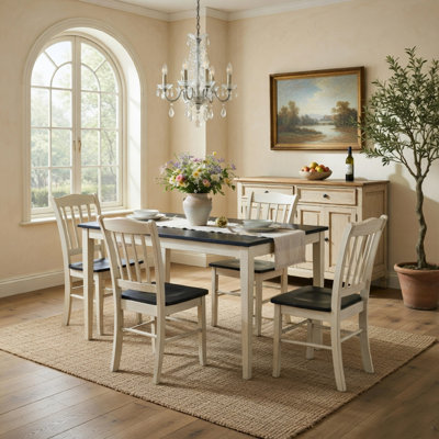 Ensemble de table de salle à manger Nova 5 pièces avec 4 chaises, frêne noir européen et blanc antique