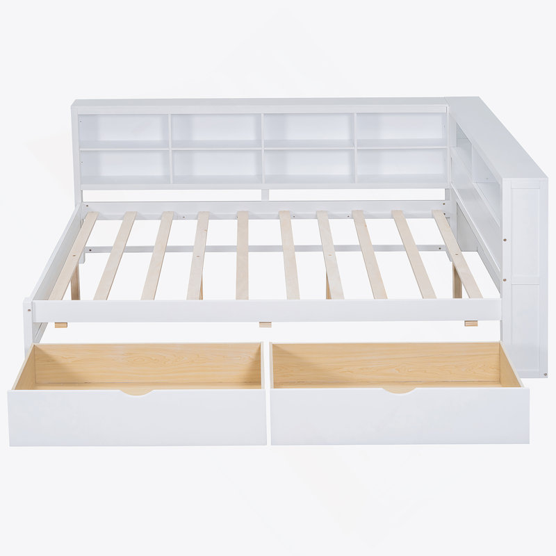 Lit de jour en bois avec 2 tiroirs, lit de jour avec tablette de rangement et ports de chargement USB, blanc
