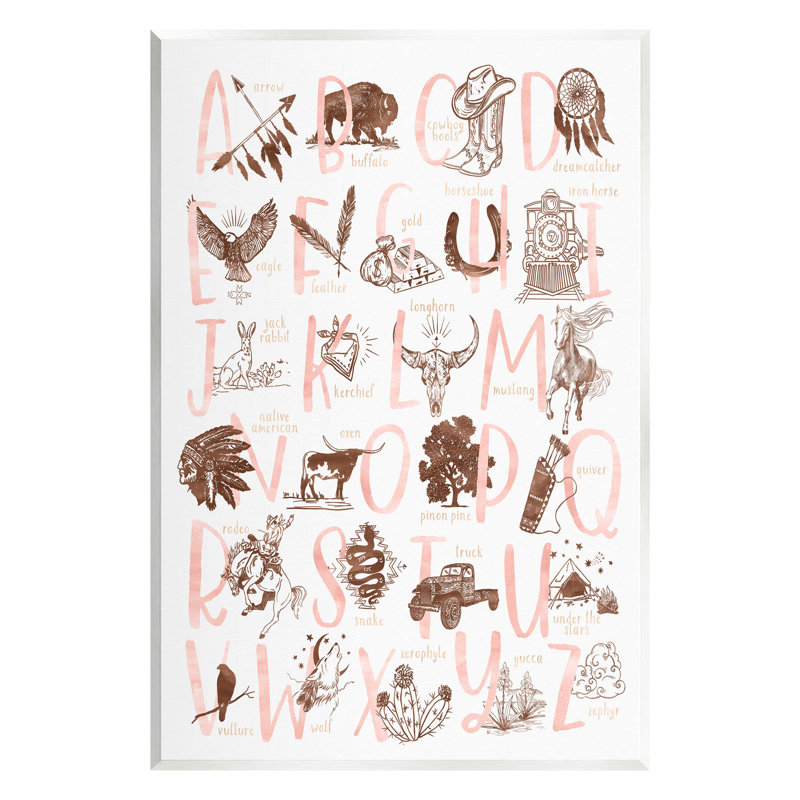 Alphabet de style sud-ouest apprenant l'art de la giclée par Erica Billups, H 15 po x l 10 po x P 0,5 po, Bois