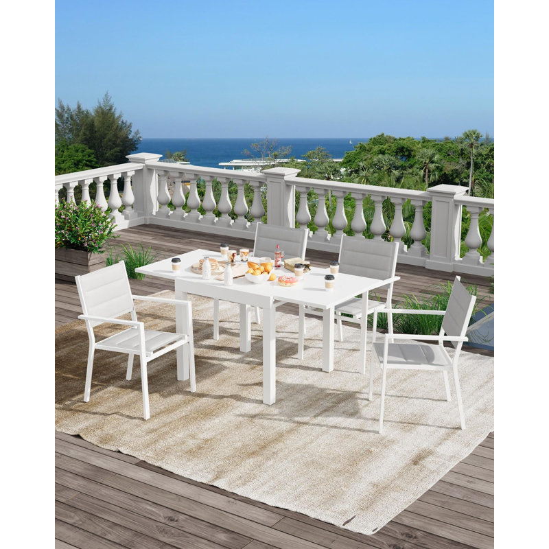 Table de salle à manger extensible pour l'extérieur - table de patio réglable de 31 à 63 po pour 4 à 6 personnes, Blanc