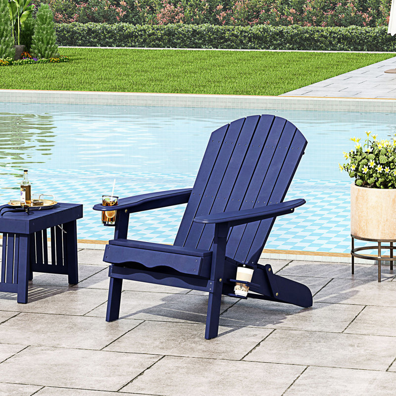 Chaise Adirondack avec conception pliante et porte-gobelets, Bleu