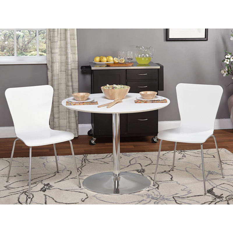 Theotis Pedestal Dining Set, White, 3 Pieces: 1 Table, 2 Chairs