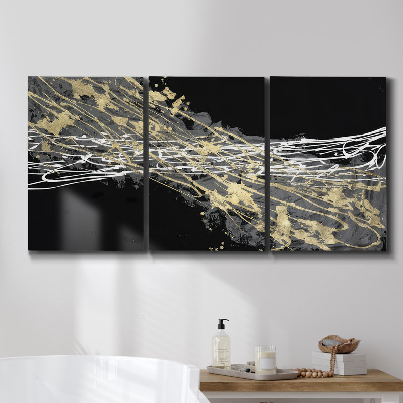 Chatter encadré sur toile 3 pièces, H 27 po x l 54 po x P 2 po