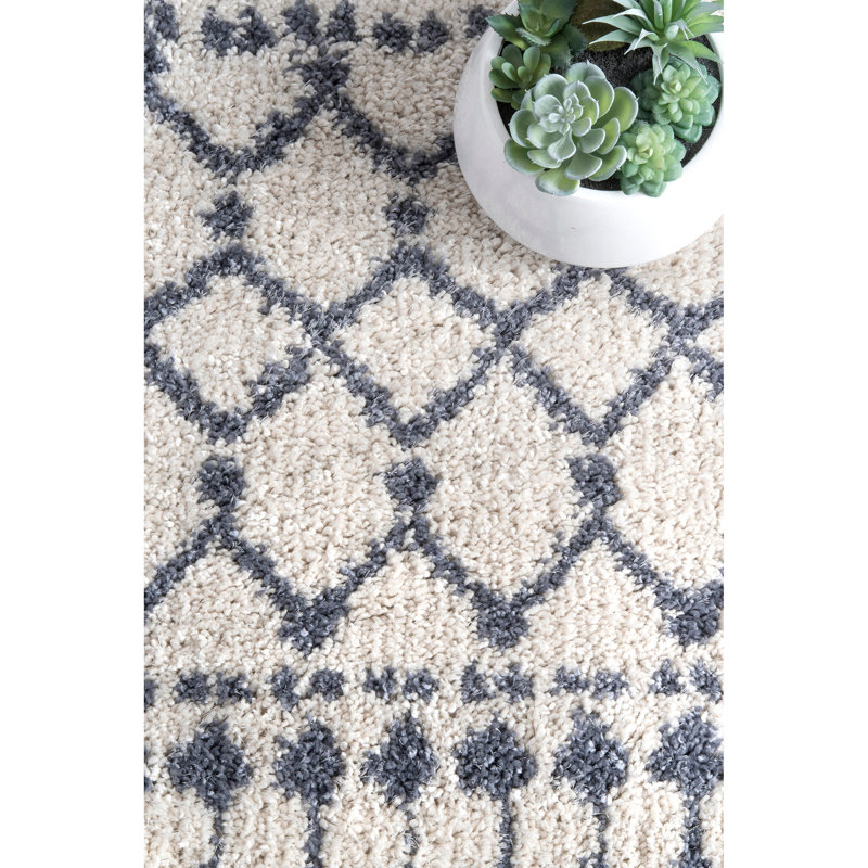 Rudden Moroccan Shag Cream/Blue Grey Rug, Oval 5' x 8'