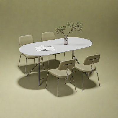 Table de salle à manger ovale en ardoise et acier inoxydable