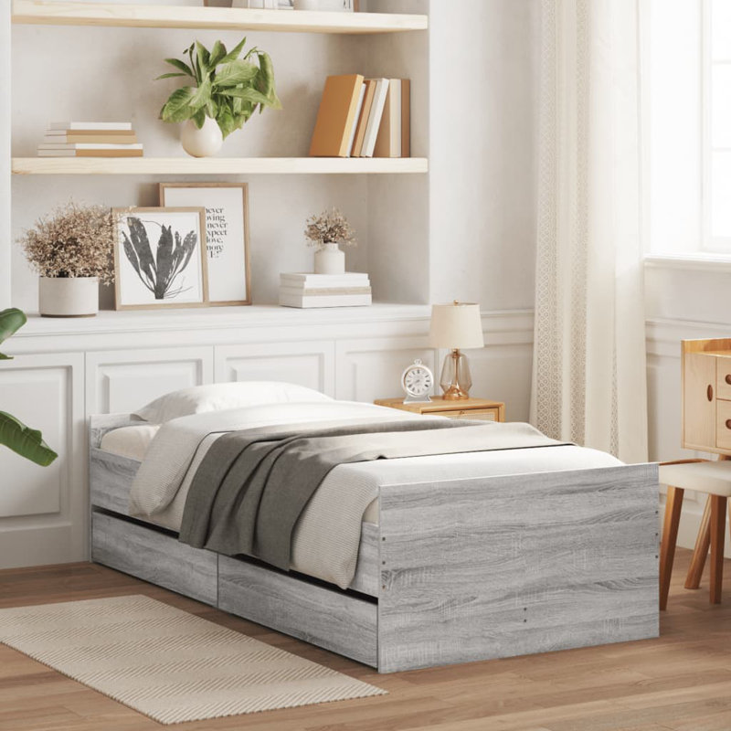 Nikash Bed, Single ( 90 x 190 cm), Grey Sonoma