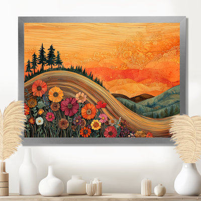 Fleurs saisonnières dans un paysage de campagne III - Décoration murale fleurs saisonnières