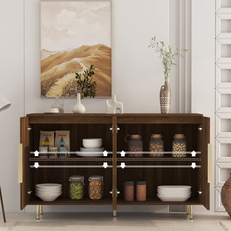Buffet en bois moderne avec rangement, grand buffet cannelé avec tablettes réglables, crédence, console d'appoint