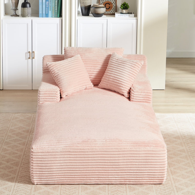 Très grande chaise longue d'intérieur en velours côtelé rose, conception ergonomique, coussin à ressorts, utilisation instantanée sans assemblage, salon