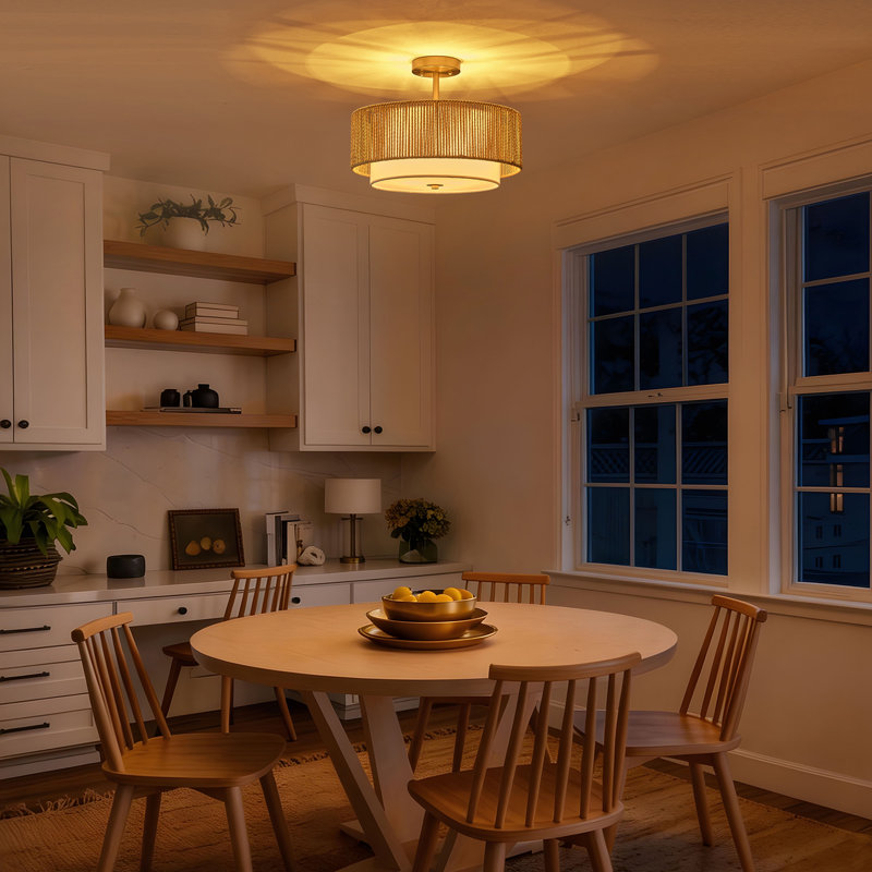 15.75" 3-Light 2-Tier Rope Drum Semi-Flush Ceiling Light