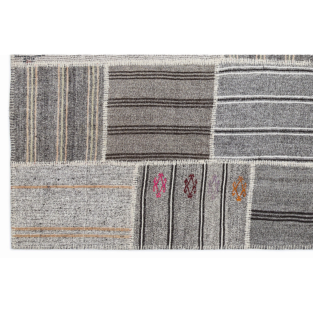 Teselya Beige Striped Wool Handmade Area Rug