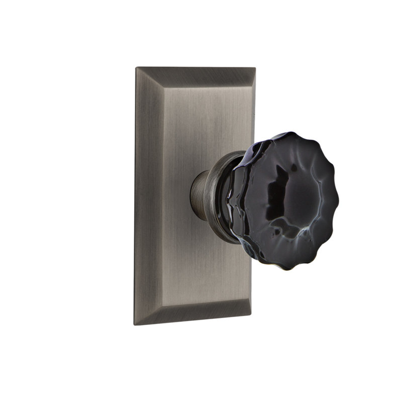 Plaque Studio avec poignée de porte noire cristal, 2 3/8, Étain antique
