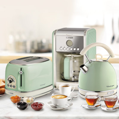 Ariete Vintage 1.7L Stainless Steel Dome Kettle with 2 Slice Toaster and 12 Cup Coffee Machine Set