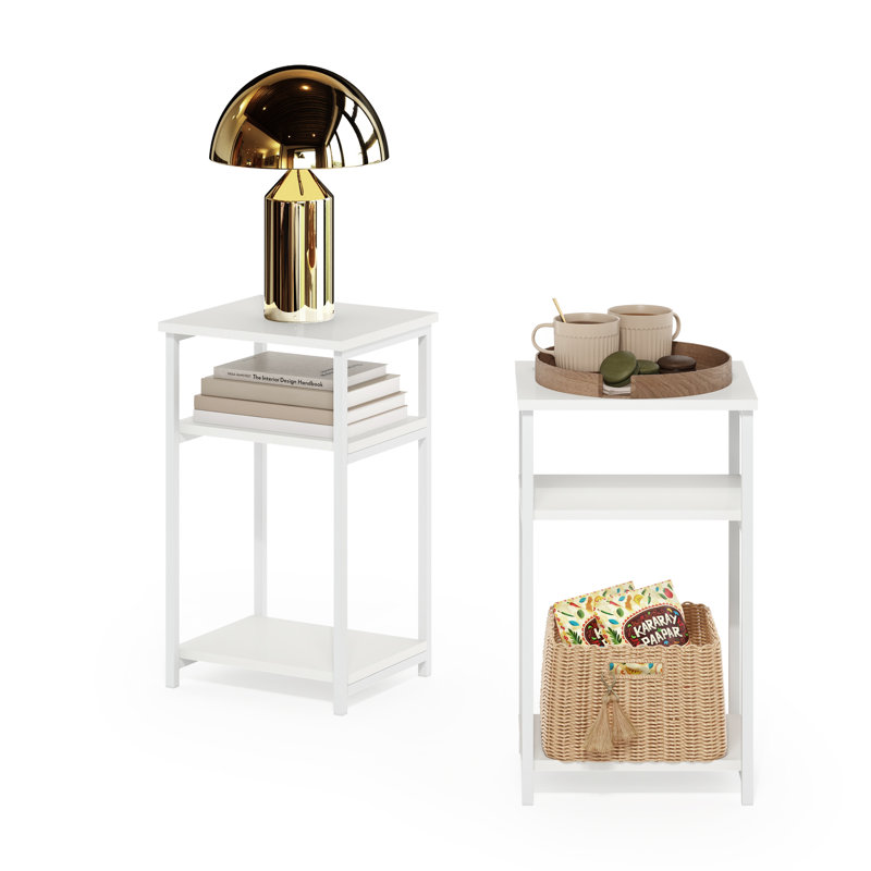 Odynn 3-Tier Industrial Metal Frame End Table with Storage Shelves, 2 Pieces Set