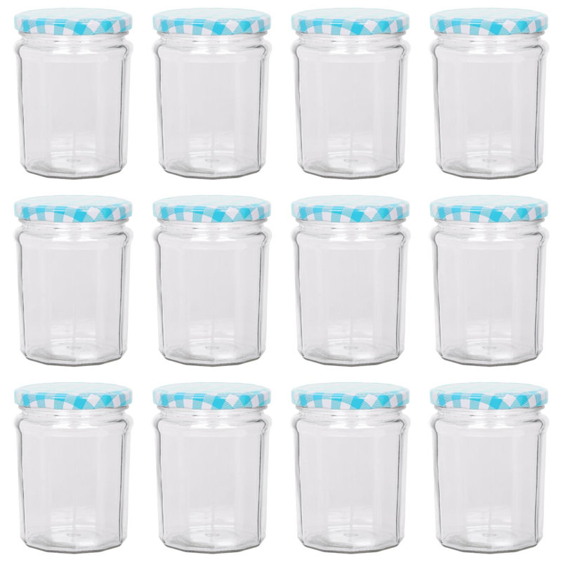 Argon Tableware  Glass Preserving Jars, 380ml, Blue Gingham
