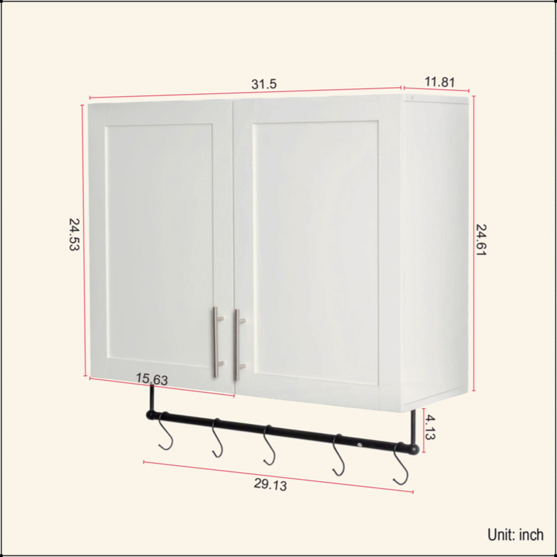 Armoire murale de salle de bain avec tablette réglable, barre à serviettes, 5 crochets, armoire de rangement au-dessus de la toilette pour la salle de bain, cuisine, blanc