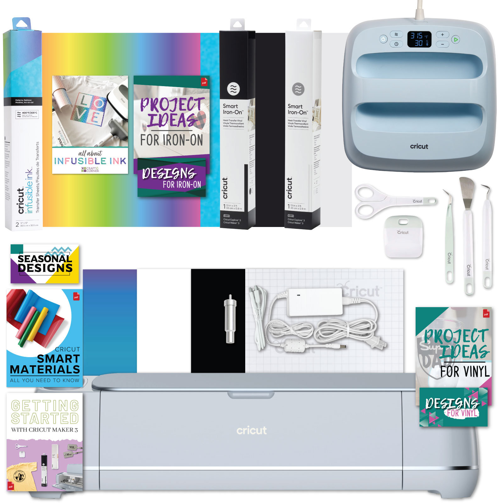 Cricut Maker 3 and Easy Press 3 Cutting Machine and Heat Press Bundle