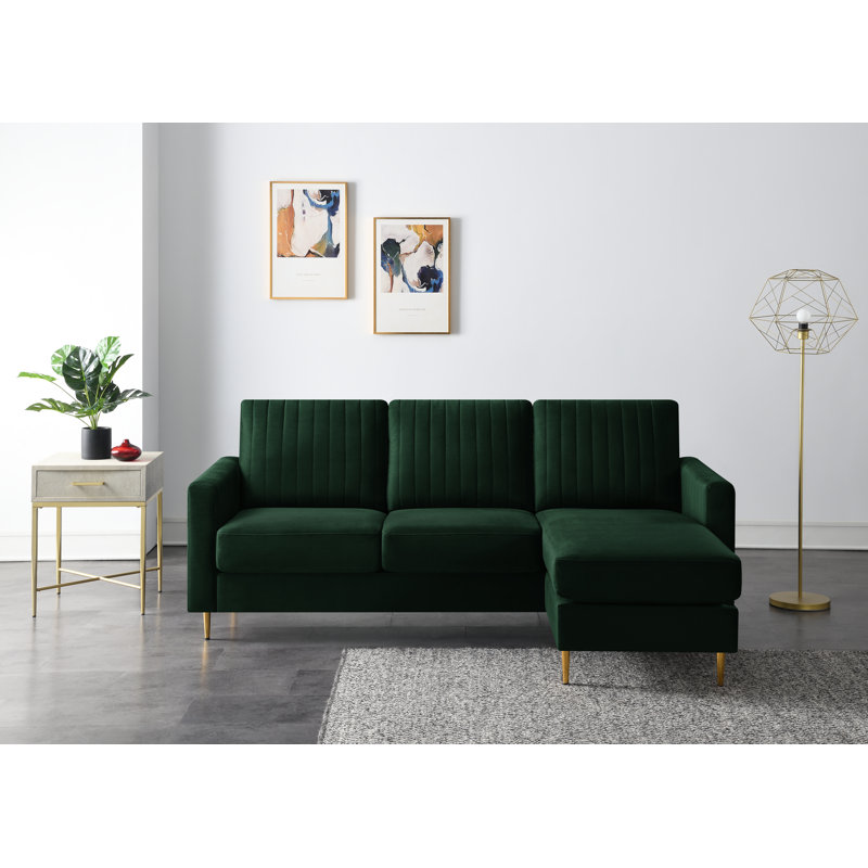 Emma Upholstered Corner Sofa, Green Velvet