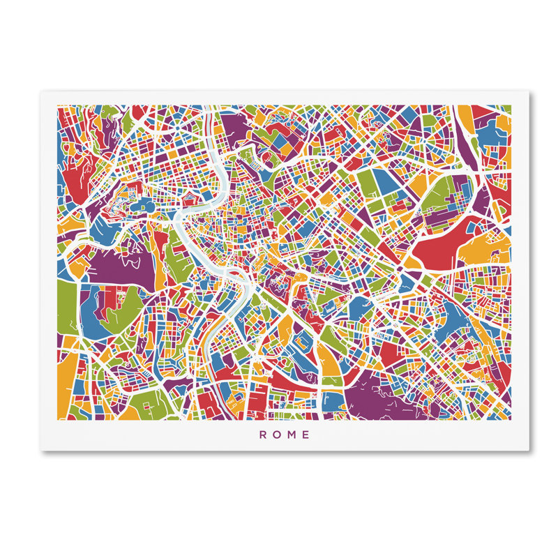 « rome italie street map v », reproduction d’impression sur toile tendue, H 35 po x l 47 po