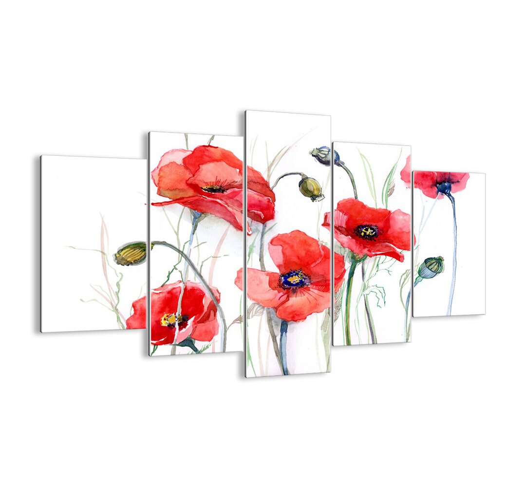 5-tlg. Glasbilder-Set - Grafikdruck „Polish Flowers”