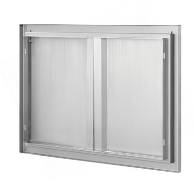Porte d'accès pour barbecue, porte de cuisine extérieure double de l 28 po x H 19 po, porte encastrée en acier inoxydable, porte murale verticale avec poignées encastrées, pour îlot de barbecue, station de cuisson, armoire extérieure
