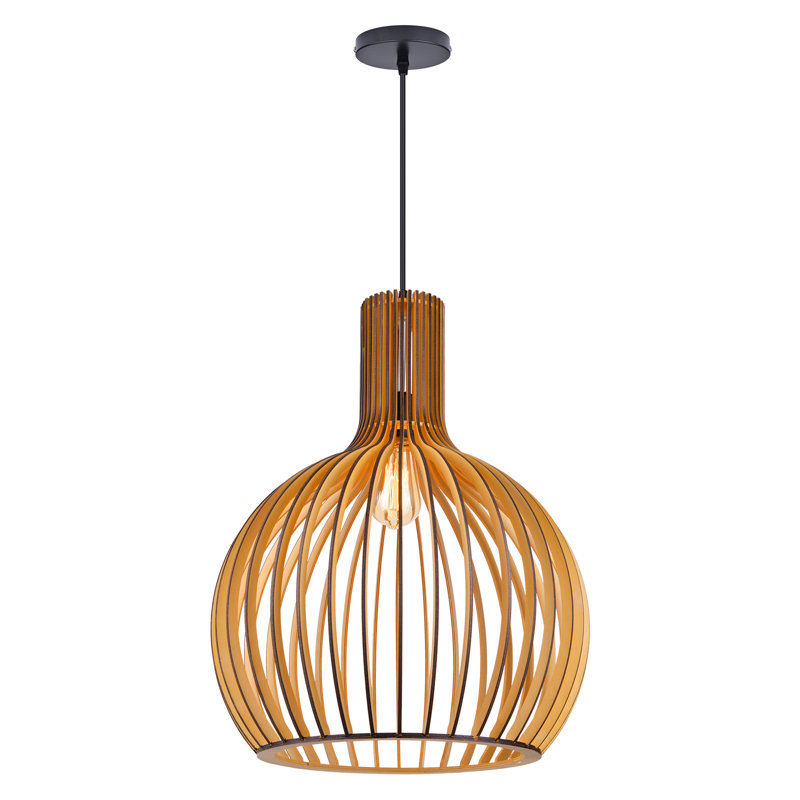 Luminaire suspendu 1 lumière bois noir, H 22,83 po x l 17,71 po x P 17,71 po