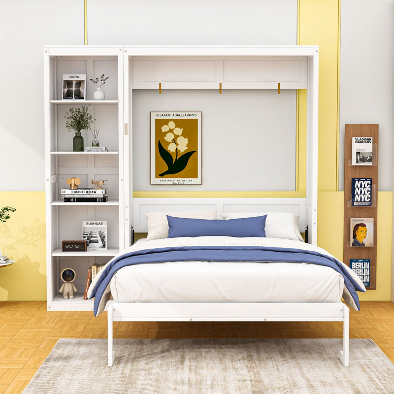 Mcfeeters Murphy Storage Bed with Shelves, White, Queen