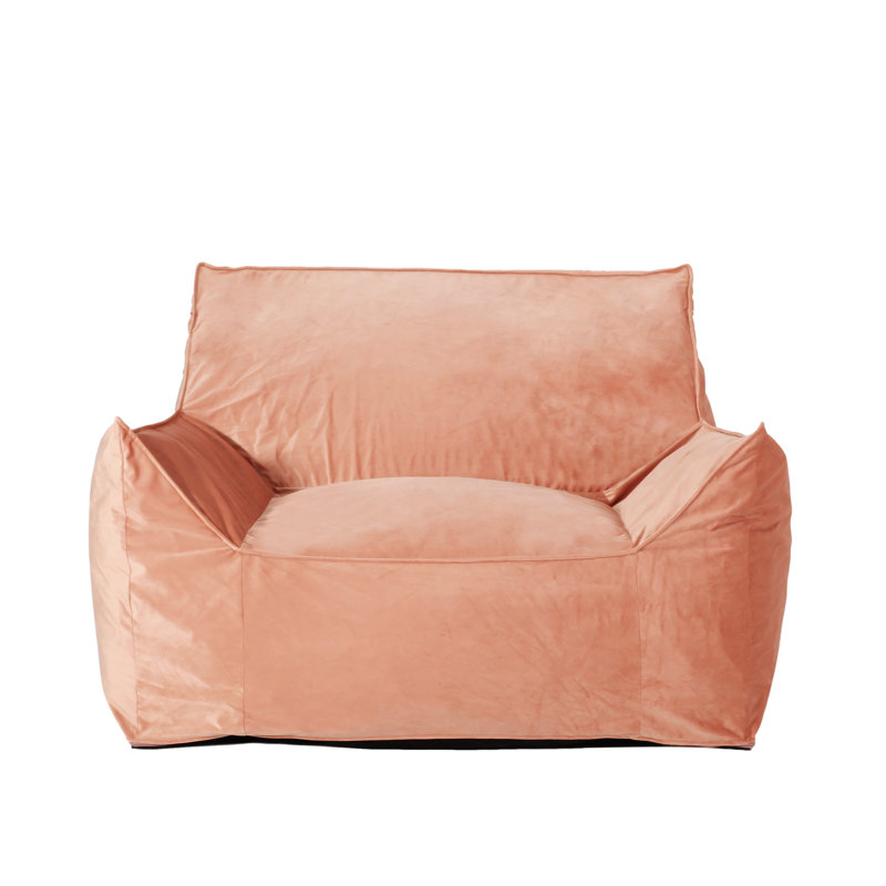 Allea Velveteen Bean Bag Chair With Armrests, Pink Velvet