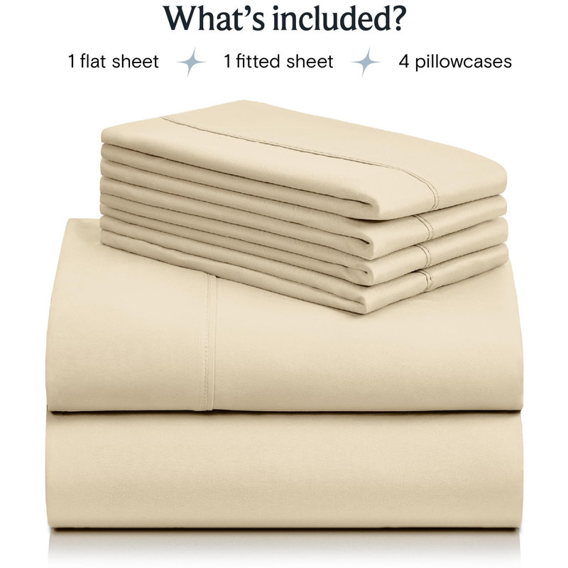 LuxClub 4 PC Lavender Silky Soft Cooling Deep Pocket Performance Sheet Set, Queen Sheet Set with 4 Pillowcases, Cream