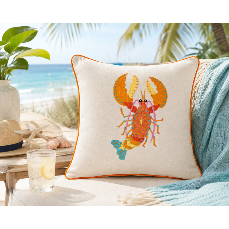Archipelago Embroidered Cotton Blend Reversible Throw Pillow, Feather