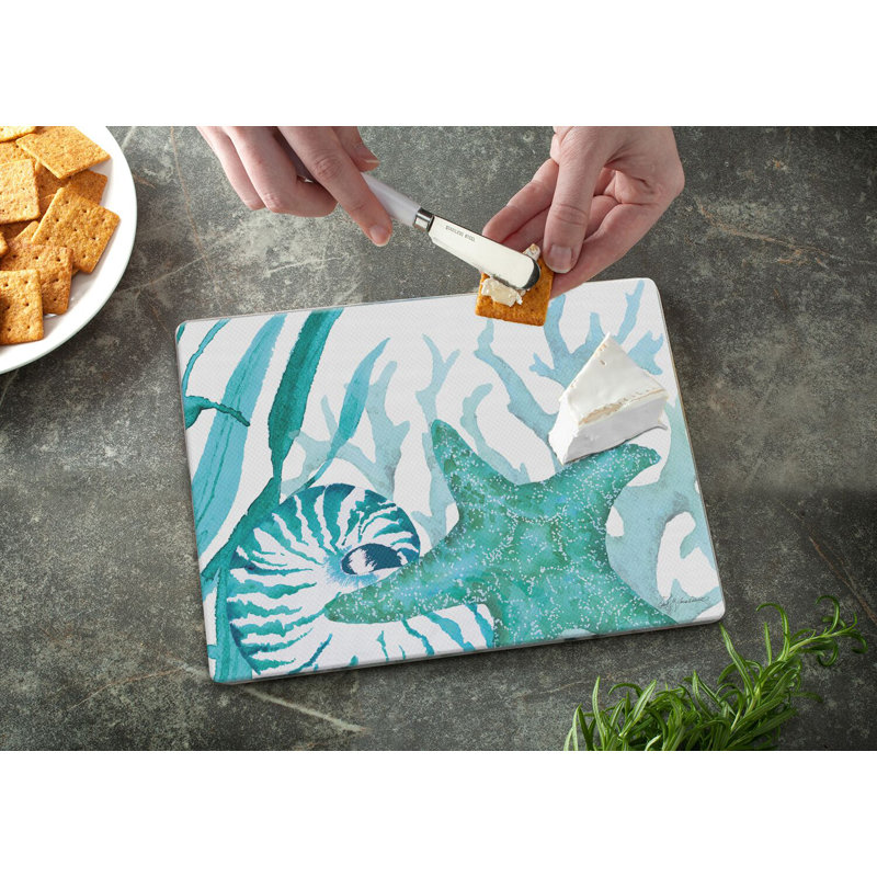 Coral Life Tempered Glass Rectangular Cutting Board