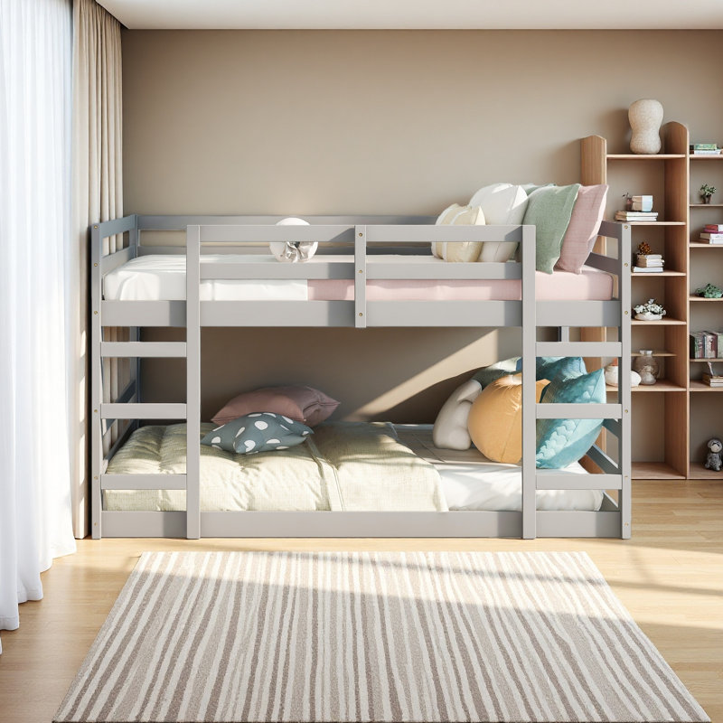 Bunk Bed With Ladder, Grey, Full Over Full
