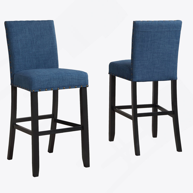 Tabourets de bar en tissu avec garniture cloutée, ensemble de 2, Blue