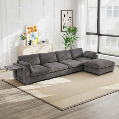 130" Chenille Modular Sectional Sofa With Ottoman
