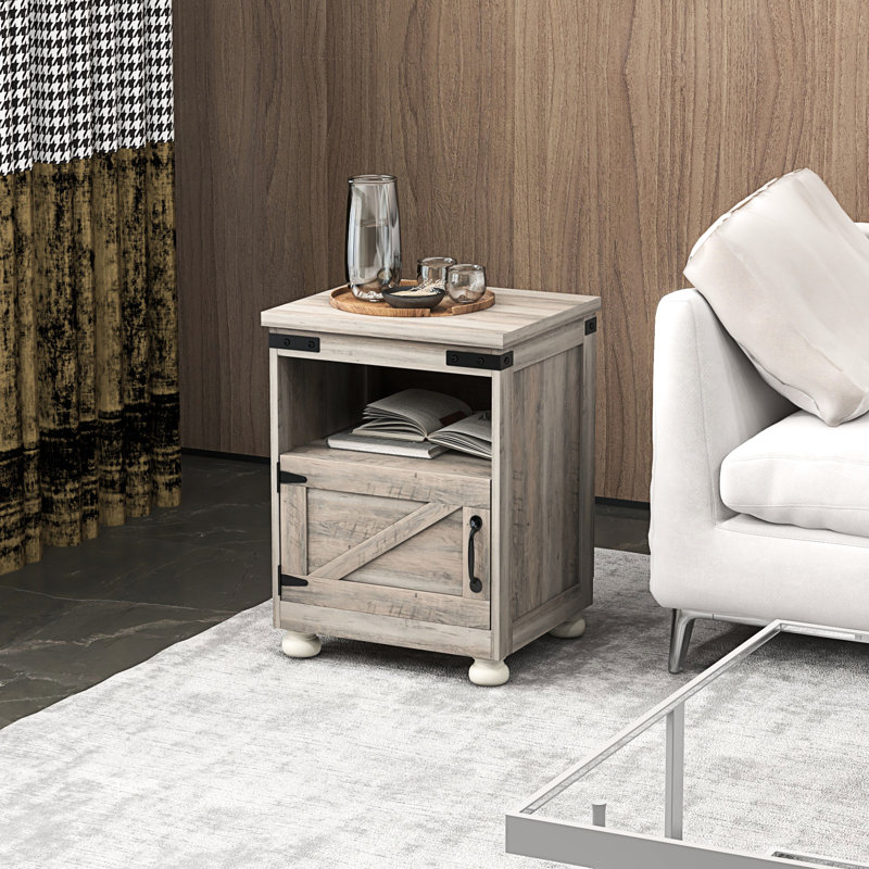 Storage Side Table, Gray. Modern End Table With Shelf & Cupboard. Wood Legged For Living Room. Construction. 17.7"X15.4"X23.6". Can Hold 110 Lbs Gray Storage. Style Open And Broad Space Legs. Stable