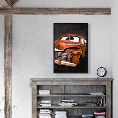 Old Car Crash - Orange American Framed Canvas | Home Decor