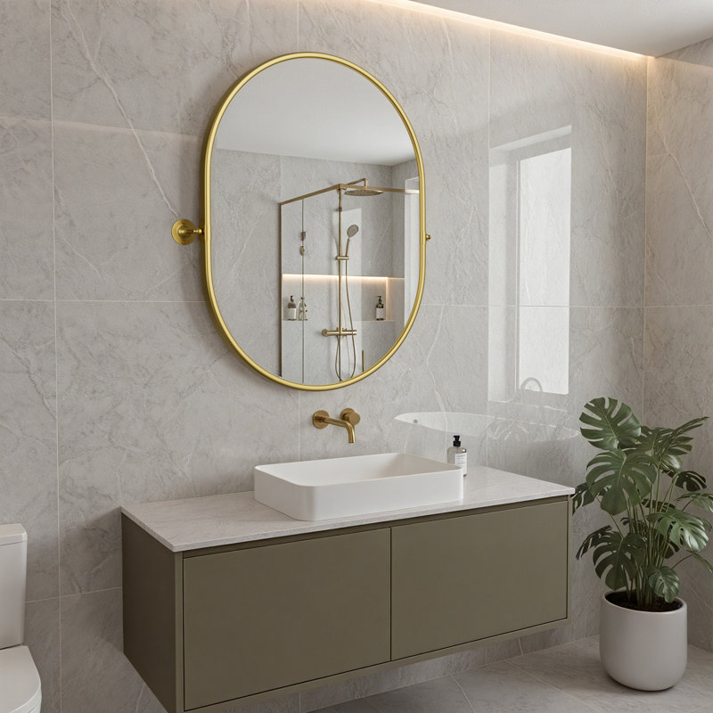 Chanquet Metal Wall Mirror with Tilted Frame, Gold