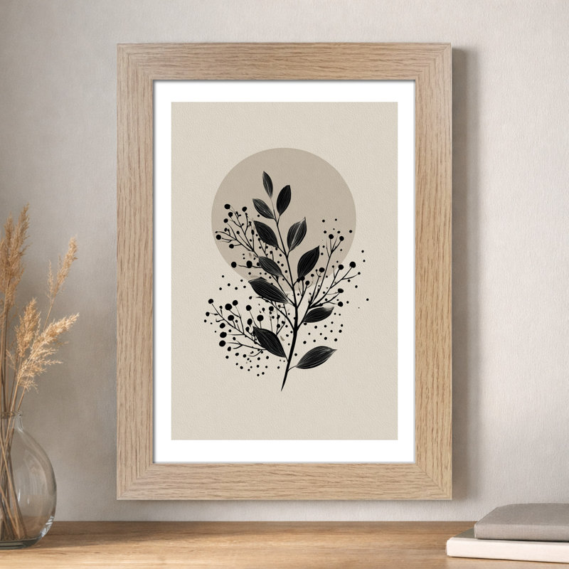 Scandinavian Minimalist Eucalyptus Sprig Wall Art Black Leaf Botanical Illustration on Cream, Giclee Art Print Home Decor for Nordic 1 Piece Wall Art