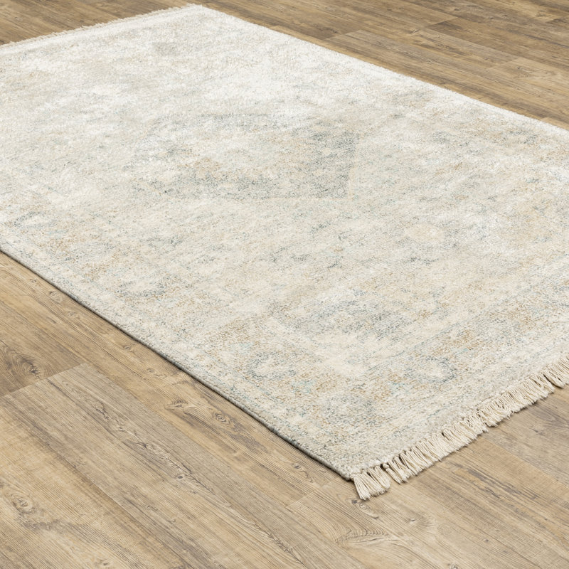 Tapis beige / gris noué à la main Hadden, Rectangle 8 pi x 10 pi