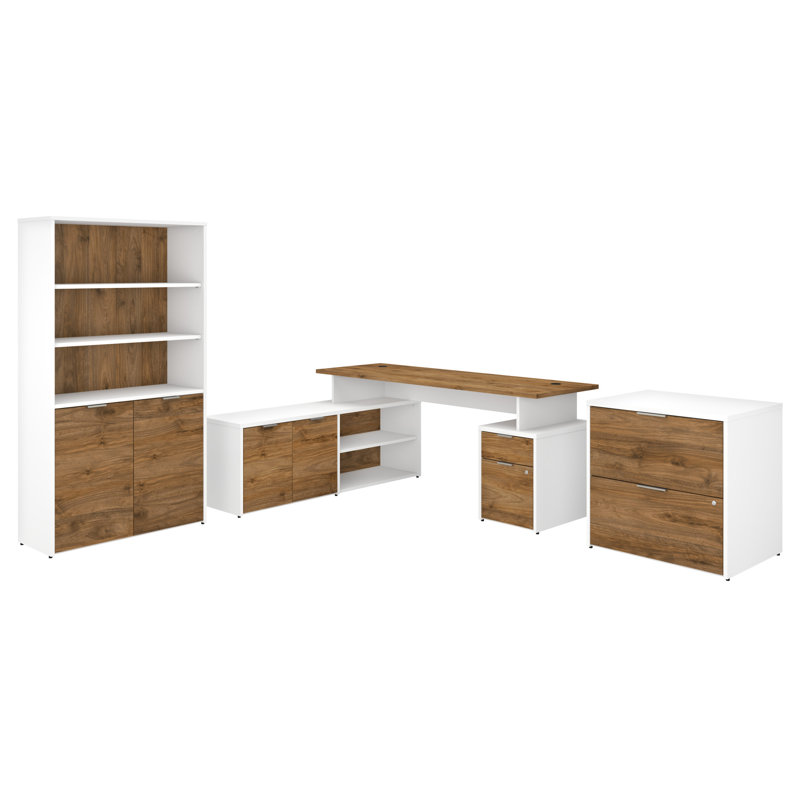 Jamestown 3 Piece Writing Desk Office Set, Fresh Walnut/White, 66.12" H x 71.01" W x 59.16" D
