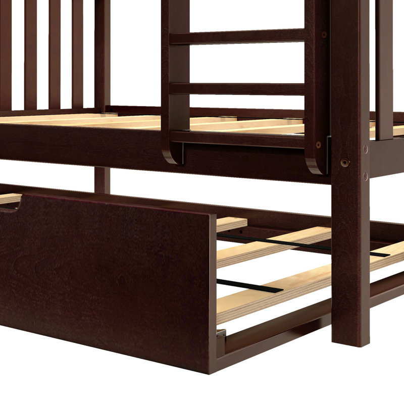 Aileana Kids Twin Over Twin Bunk Bed with Trundle, Espresso, Twin over Twin
