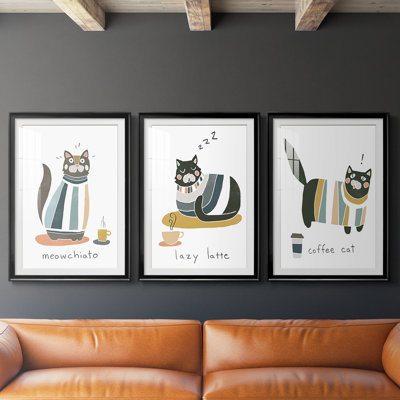 Coffee Cats I  -Custom Framed  Premium Print W Matt - 3 Pieces