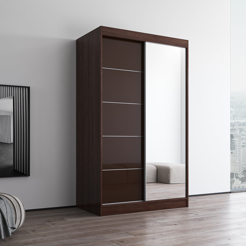 Garde-robe en wengé avec miroir Aria, H 80 po x l 47 po x P 25,5 po, Brun