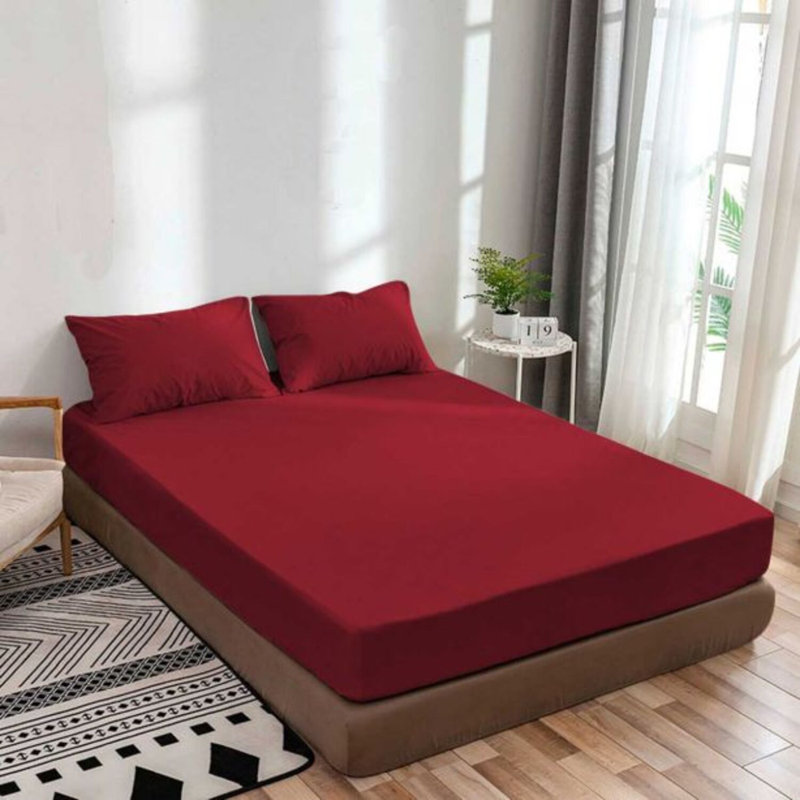 400TC Sateen Solid Cotton Fitted Sheet Fits Upto 10" Deep Pocket, Twin Fitted Sheet, Burgundy