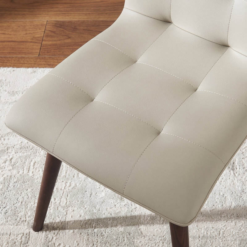 Ensemble de 2 chaises de salle à manger en cuir PU, beige avec pieds en bois massif et structure en fer